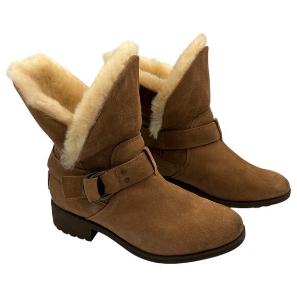 UGG Australia Bodie Chestnut Waterproof Sheepskin Brown Ankle Boots Size 7.5 - Picture 1 of 9